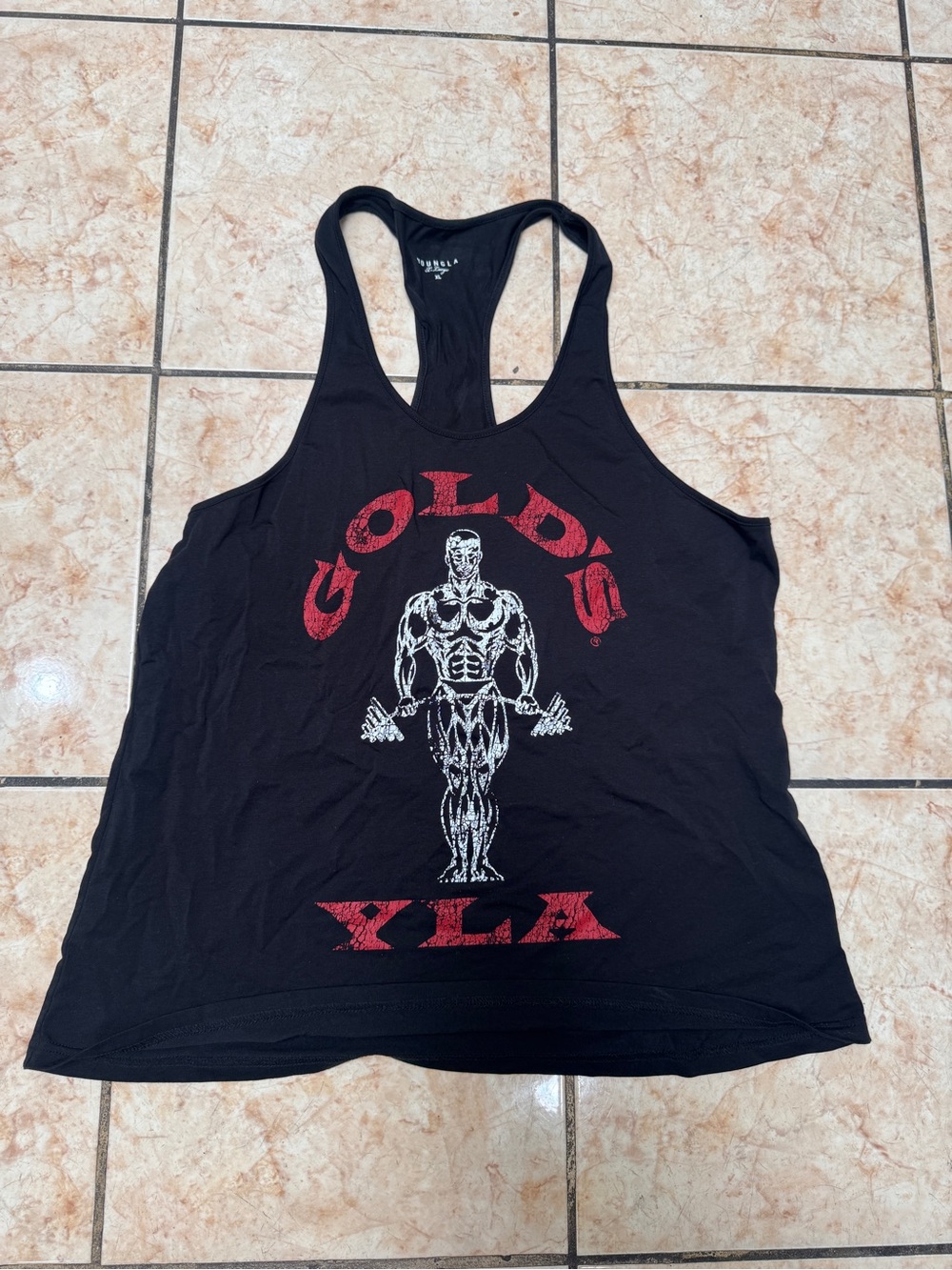 Gold's Gym x youngla Black Racerback Muscle Tank with Red Graphic